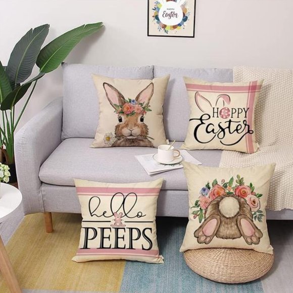 Easter Throw Pillow Covers Decorative Bunny Accent Cases Cottage Spring Decor - Picture 5 of 6